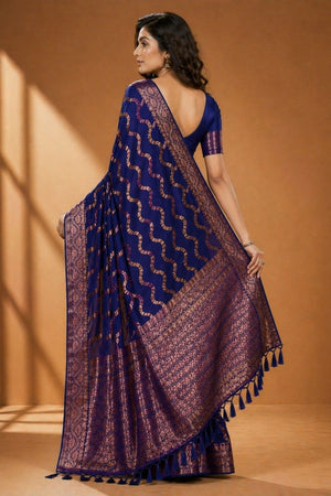 Blue Woven Chiffon Saree (ACA8806)