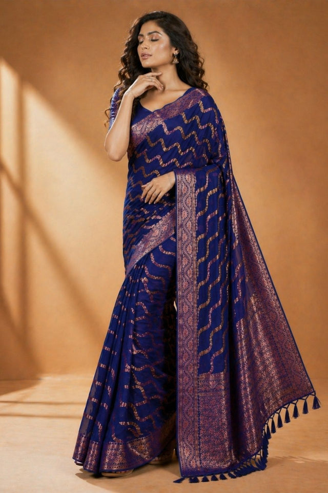 Blue Woven Chiffon Saree (ACA8806)