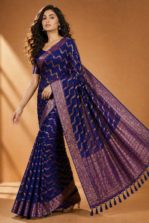 Blue Woven Chiffon Saree (ACA8806)