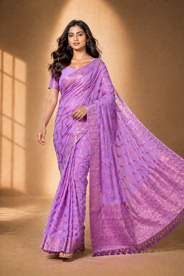 Pink Woven Chiffon Saree (ACA8807)