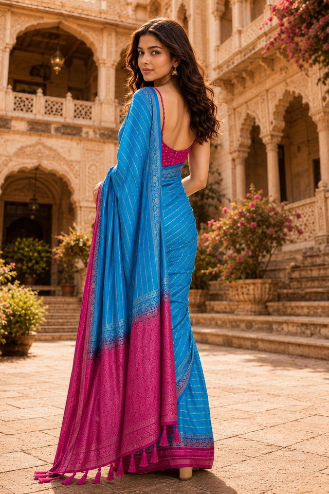 Blue Woven Crepe Saree (ACA8808)
