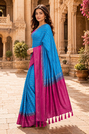 Blue Woven Crepe Saree (ACA8808)