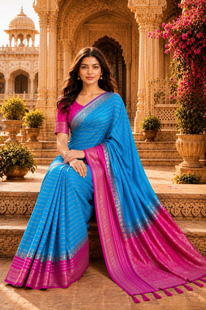 Blue Woven Crepe Saree (ACA8808)