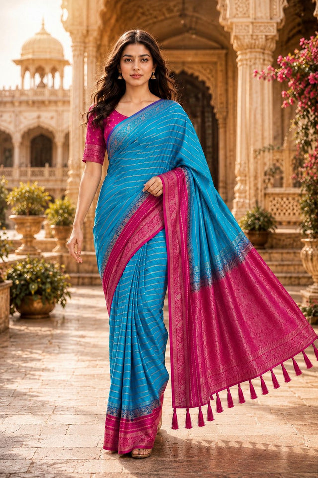 Blue Woven Crepe Saree (ACA8808)