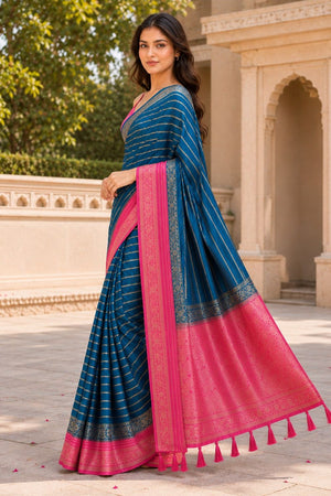 Turquoise Woven Crepe Saree (ACA8810)
