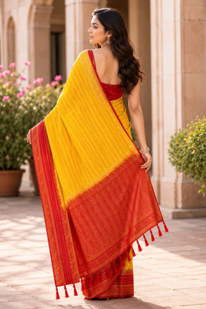 Yellow Woven Crepe Saree (ACA8811)