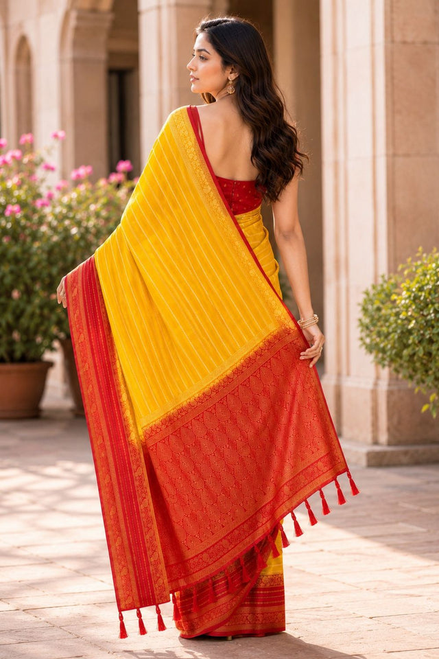 Yellow Woven Crepe Saree (ACA8811)
