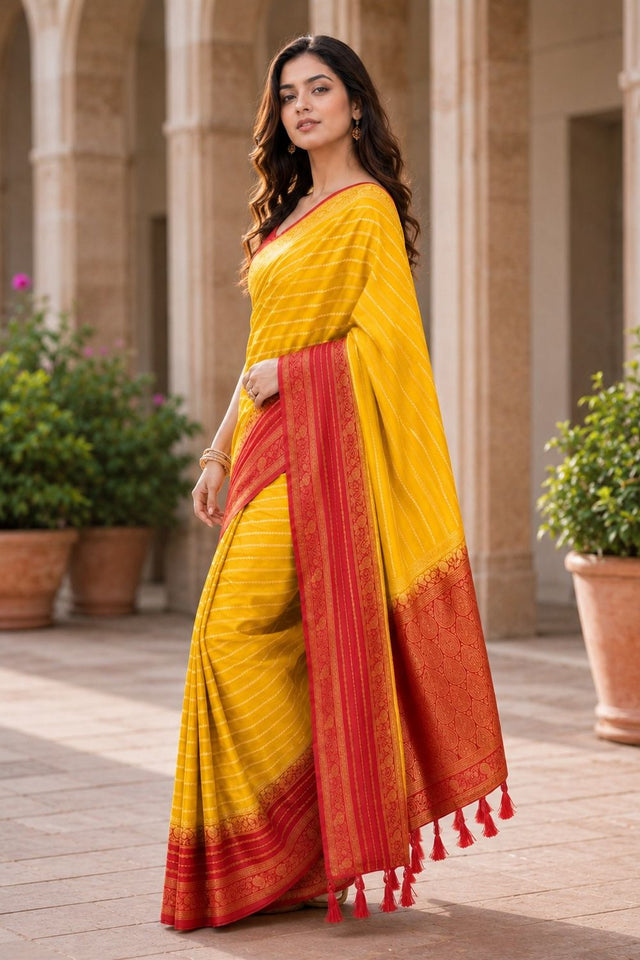 Yellow Woven Crepe Saree (ACA8811)