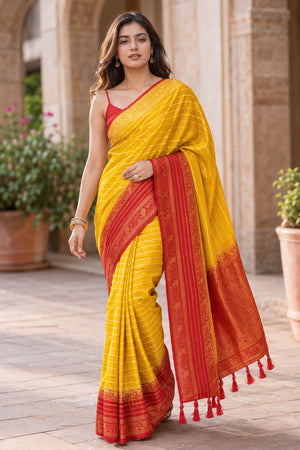 Yellow Woven Crepe Saree (ACA8811)