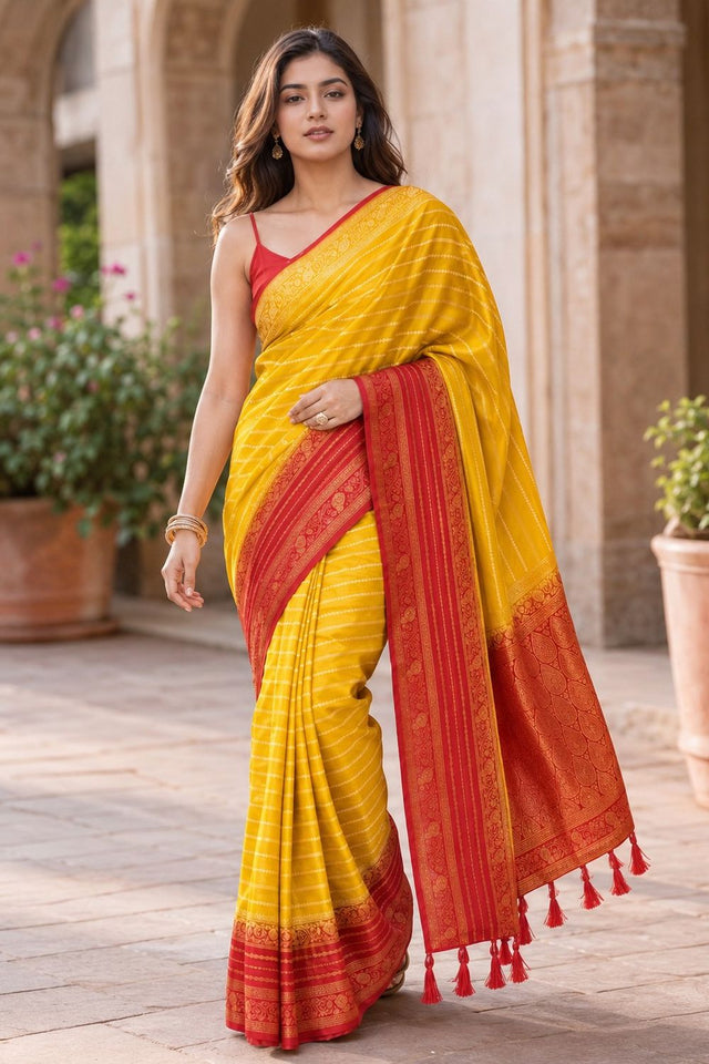 Yellow Woven Crepe Saree (ACA8811)