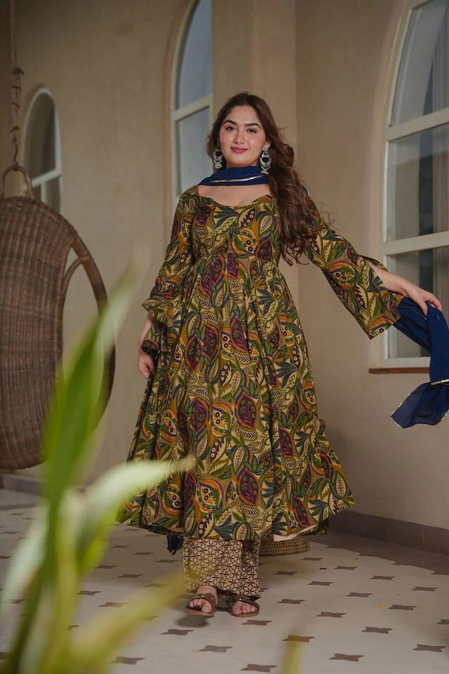 Multi-Color Printed Cotton Silk Anarkali Suit (ACA8813)