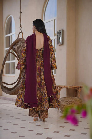Brown Printed Cotton Silk Anarkali Suit (ACA8815)