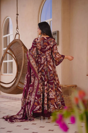 Maroon Printed Cotton Silk Anarkali Suit (ACA8818)