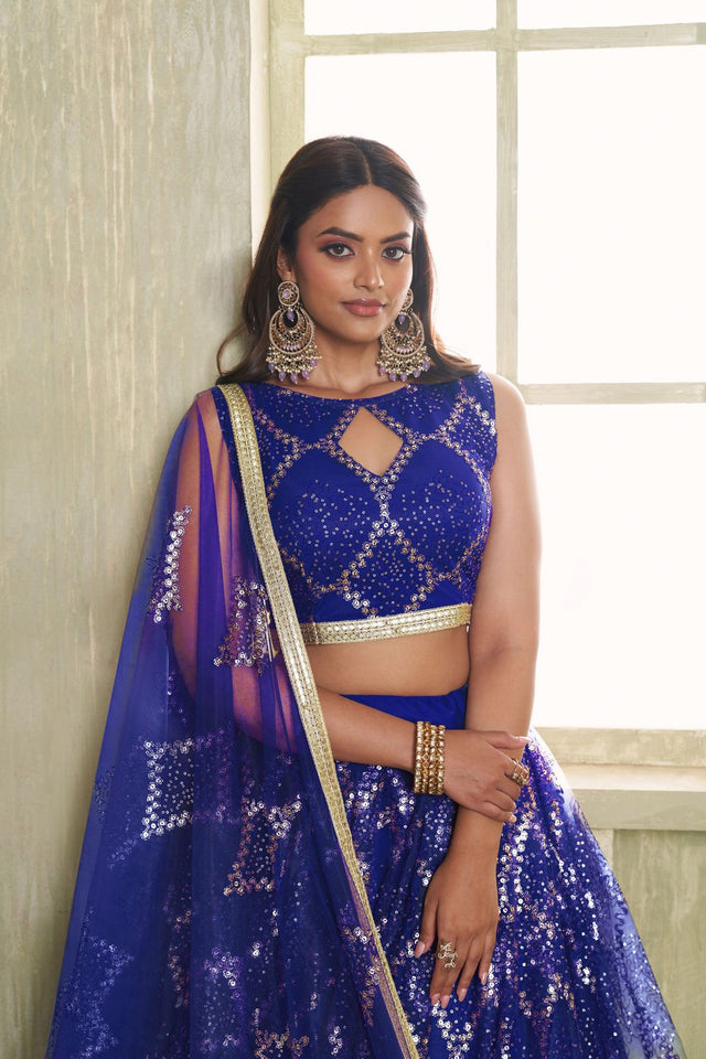 Royal Blue Sequin Net Lehenga (ACA8820)