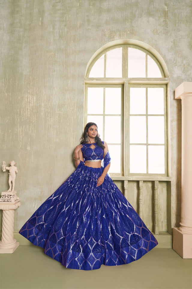 Royal Blue Sequin Net Lehenga (ACA8820)