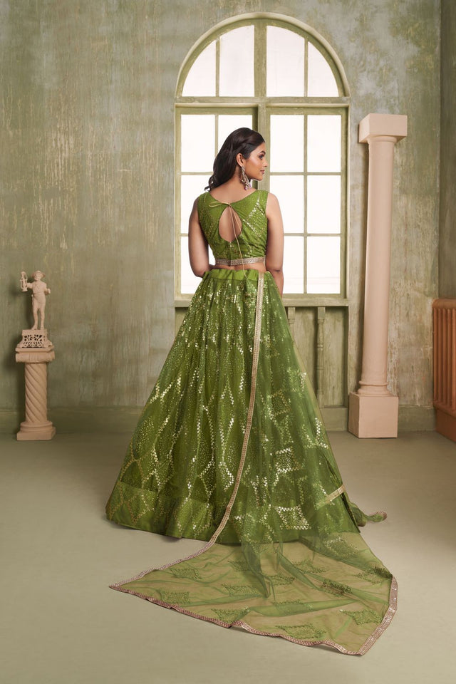 Mehendi Sequin Net Lehenga (ACA8821)