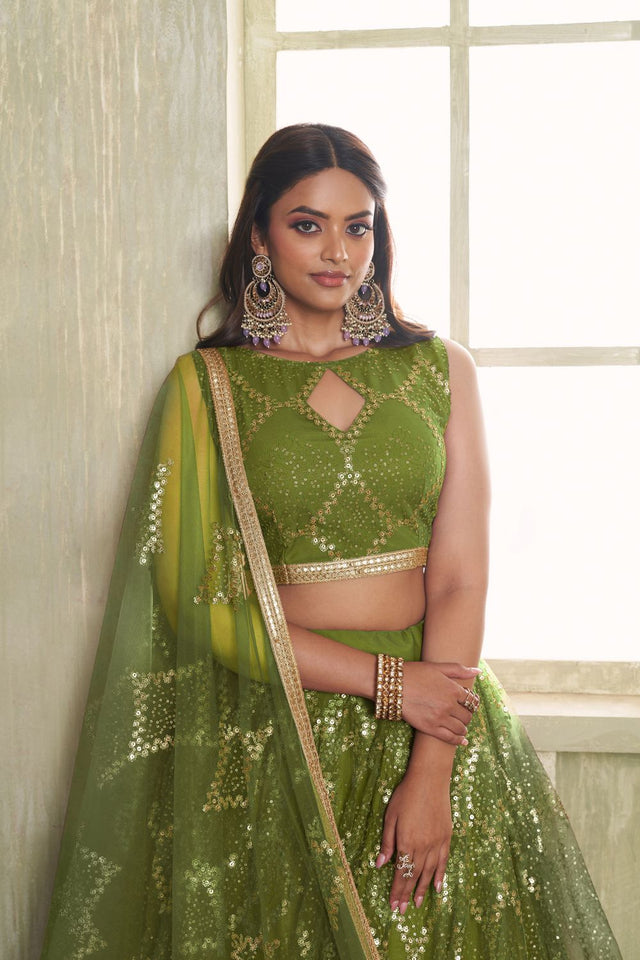 Mehendi Sequin Net Lehenga (ACA8821)