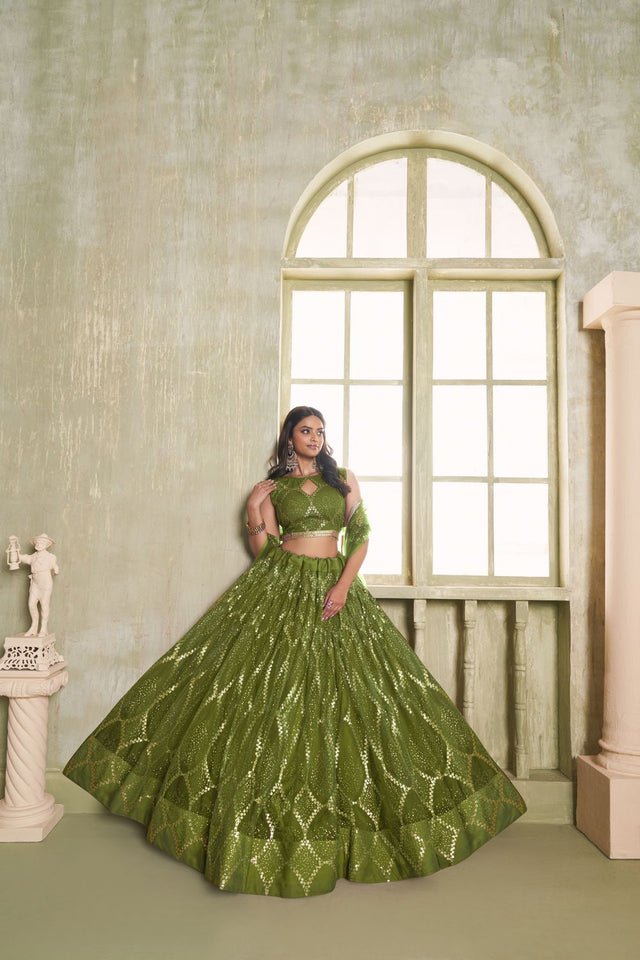 Mehendi Sequin Net Lehenga (ACA8821)