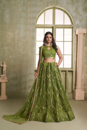 Mehendi Sequin Net Lehenga (ACA8821)