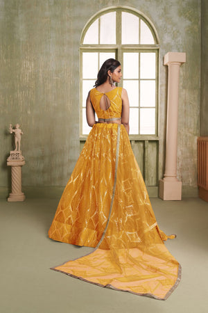 Mustard Sequin Net Lehenga (ACA8822)
