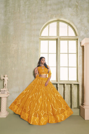 Mustard Sequin Net Lehenga (ACA8822)