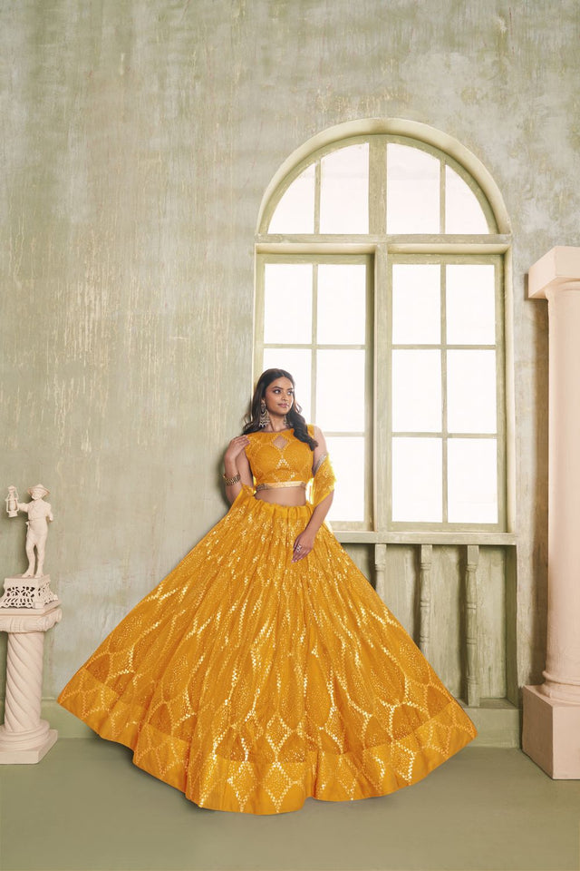 Mustard Sequin Net Lehenga (ACA8822)