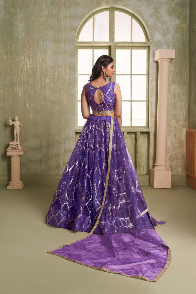 Purple Sequin Net Lehenga (ACA8823)