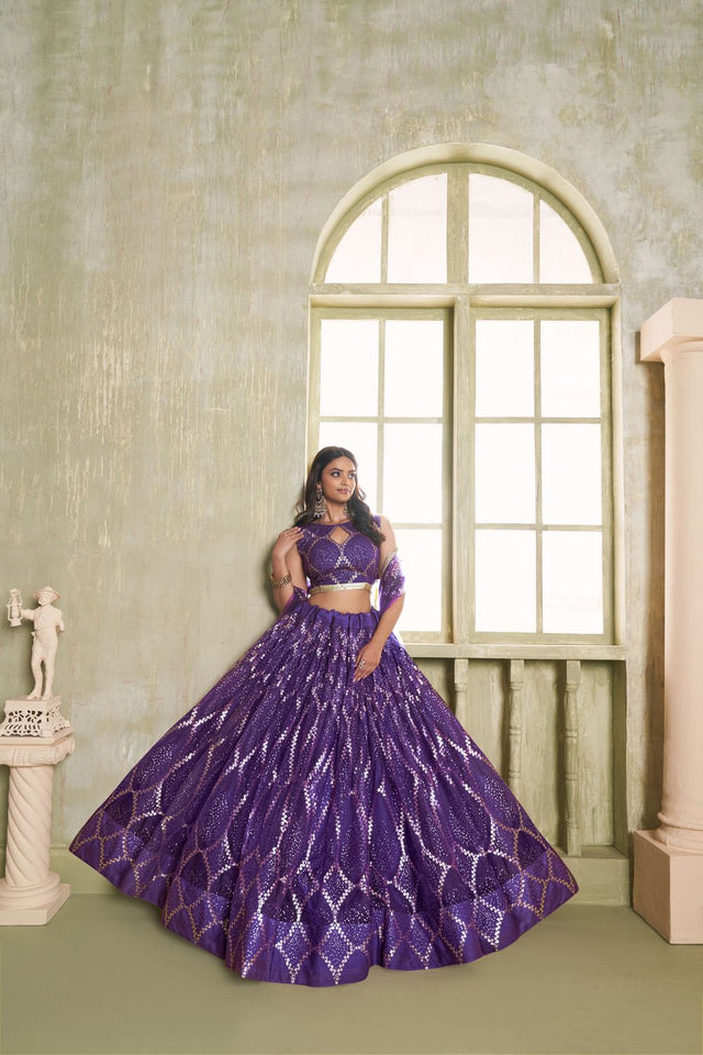 Purple Sequin Net Lehenga (ACA8823)