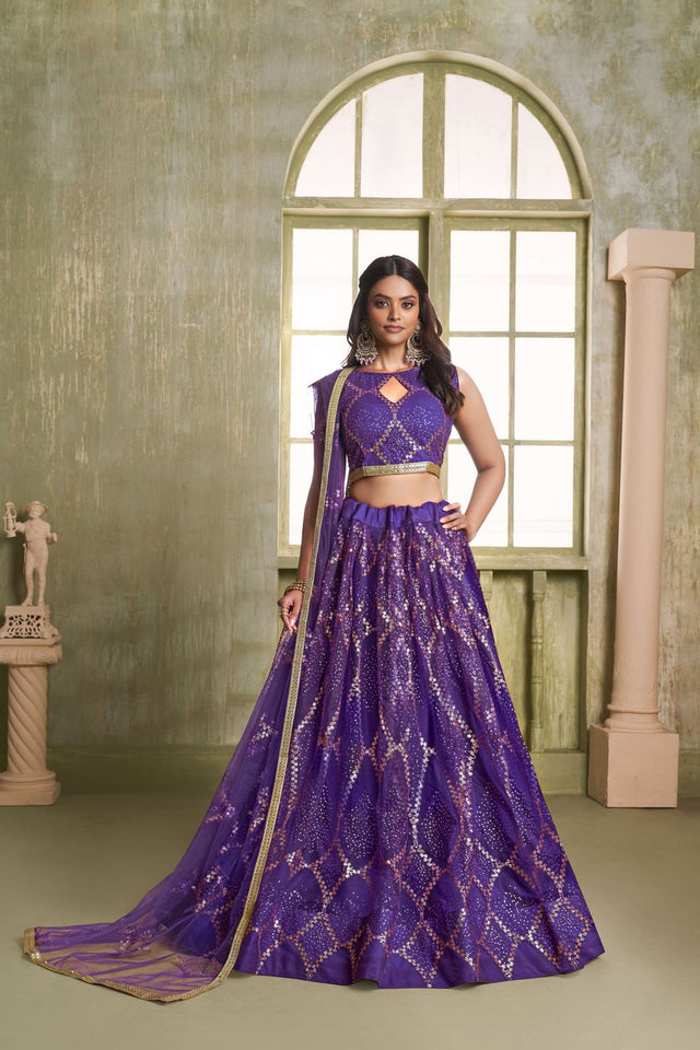 Purple Sequin Net Lehenga (ACA8823)