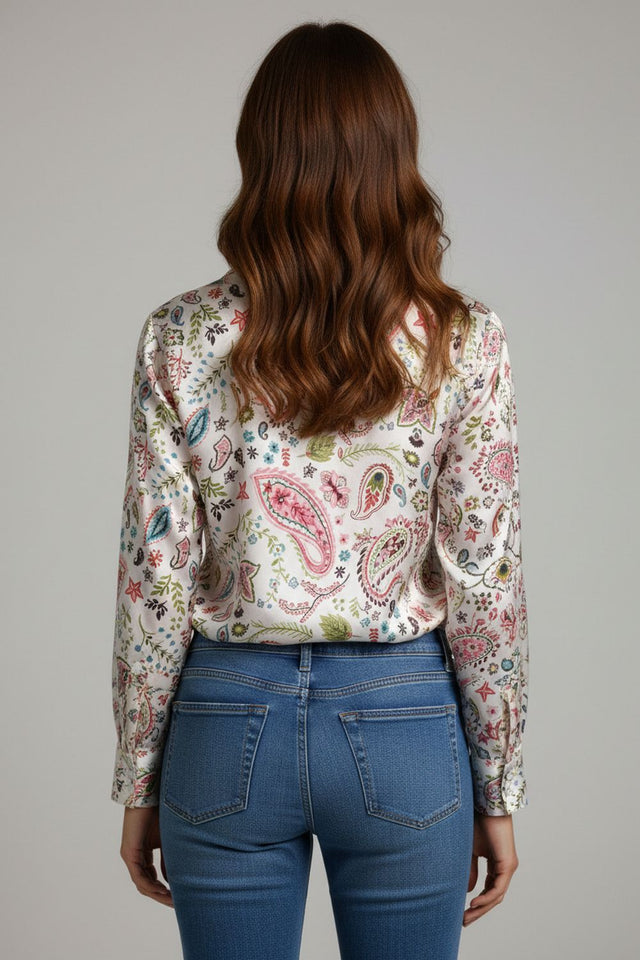 White Printed Satin Shirt (ACA8824)