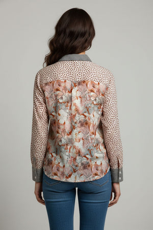Grey Floral Printed Satin Shirt (ACA8825)