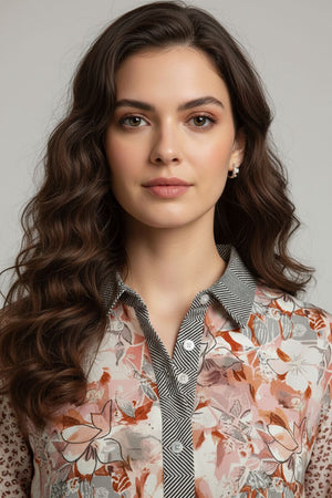 Grey Floral Printed Satin Shirt (ACA8825)