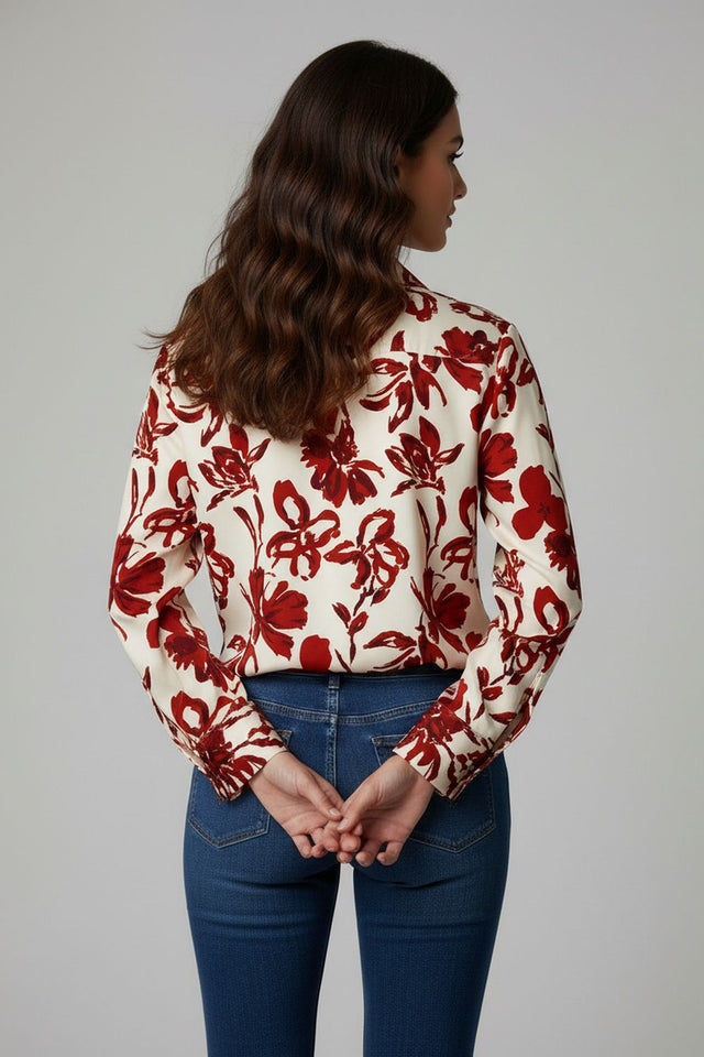 Rust Floral Printed Satin Shirt (ACA8828)