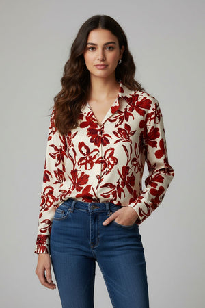Rust Floral Printed Satin Shirt (ACA8828)