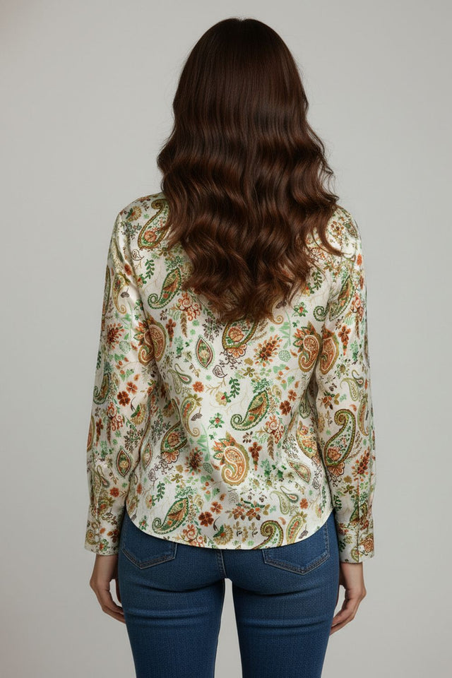 Green Printed Satin Shirt (ACA8829)
