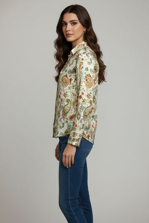 Green Printed Satin Shirt (ACA8829)