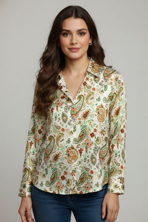 Green Printed Satin Shirt (ACA8829)