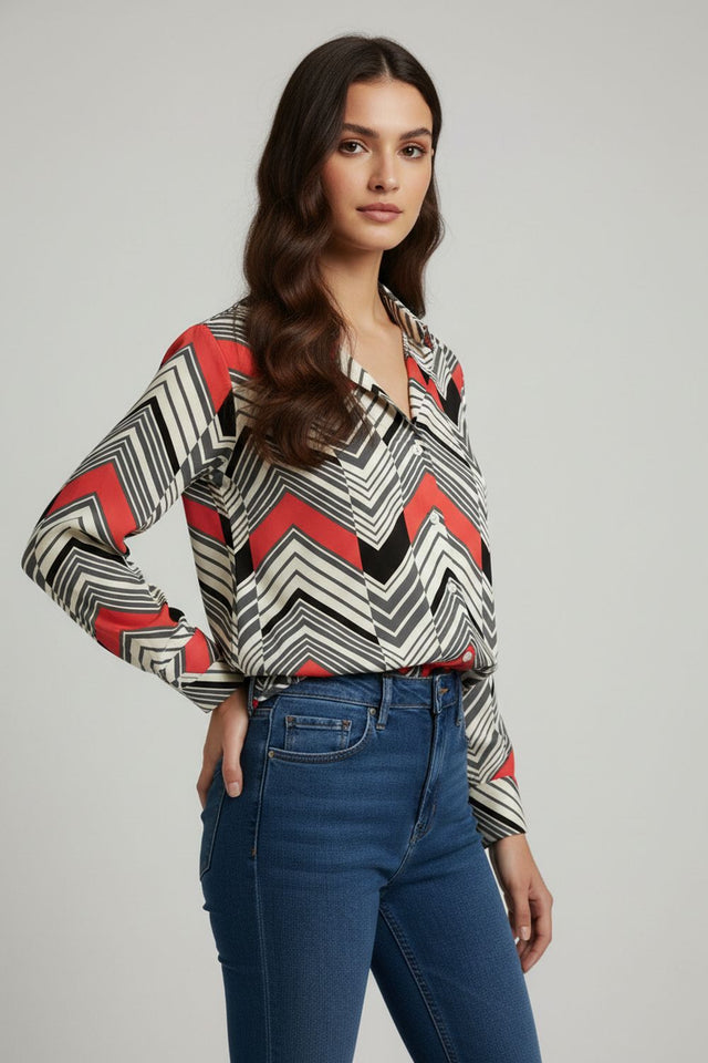 Multi-Color Printed Satin Shirt (ACA8834)