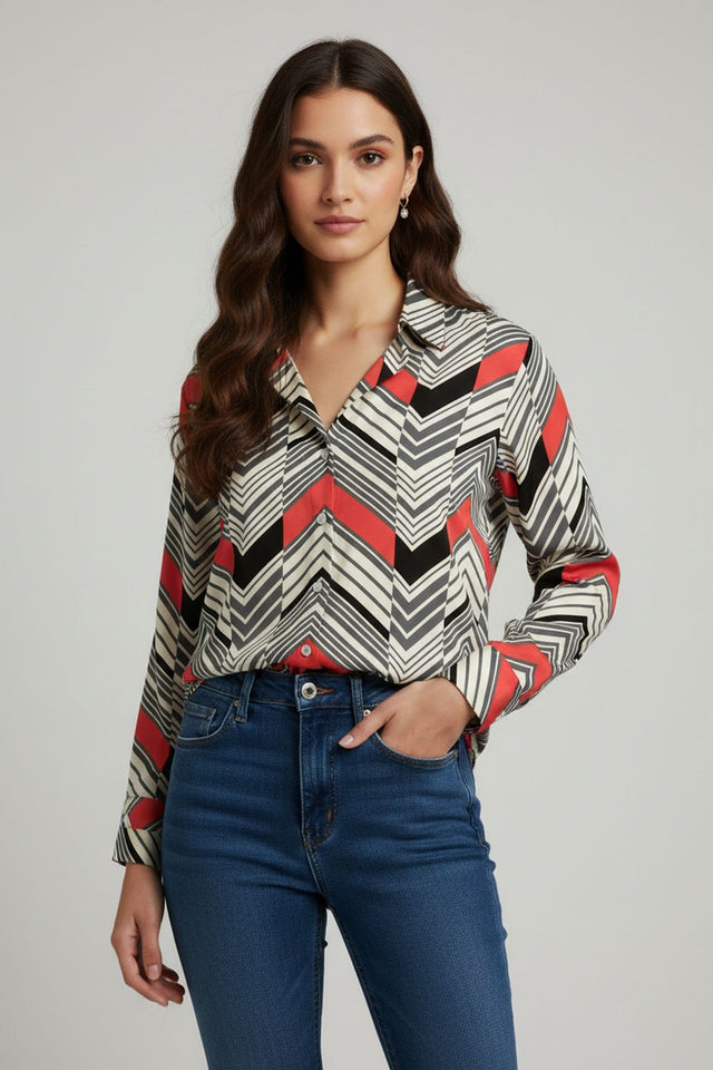 Multi-Color Printed Satin Shirt (ACA8834)