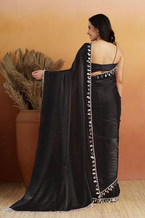 Black Mirror with Lace Border Organza Ready to Wear Saree (ACA8835)