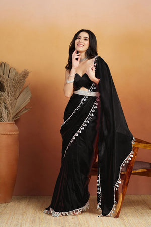 Black Mirror with Lace Border Organza Ready to Wear Saree (ACA8835)