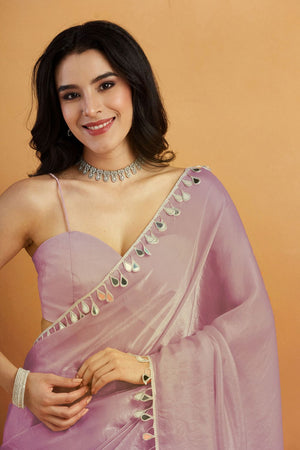 Lavender Mirror with Lace Border Organza Ready to Wear Saree (ACA8836)