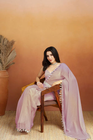 Lavender Mirror with Lace Border Organza Ready to Wear Saree (ACA8836)
