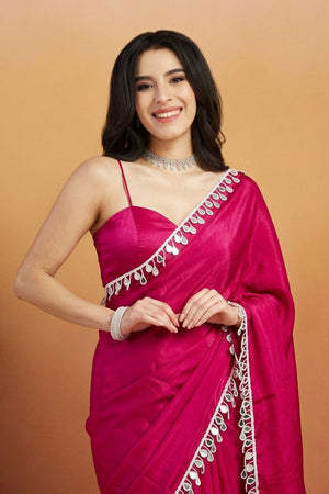 Magenta Mirror with Lace Border Organza Ready to Wear Saree (ACA8837)