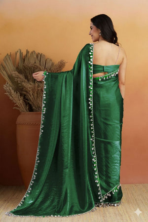Green Mirror with Lace Border Organza Ready to Wear Saree (ACA8841)