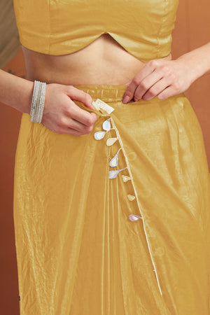 Yellow Mirror with Lace Border Organza Ready to Wear Saree (ACA8843)