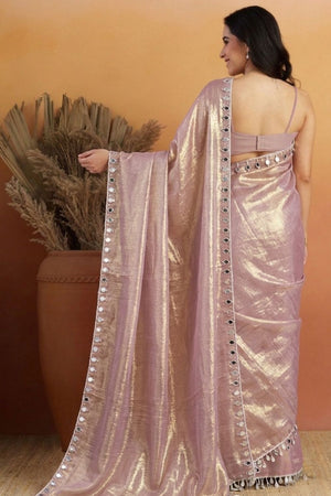 Purple Mirror with Lace Border Organza Ready to Wear Saree (ACA8844)