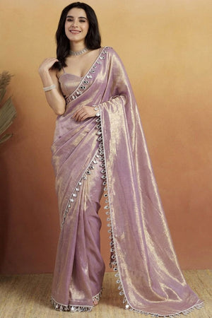 Purple Mirror with Lace Border Organza Ready to Wear Saree (ACA8844)