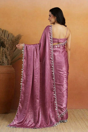 Purple Mirror with Lace Border Organza Ready to Wear Saree (ACA8846)