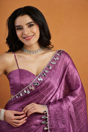 Purple Mirror with Lace Border Organza Ready to Wear Saree (ACA8846)